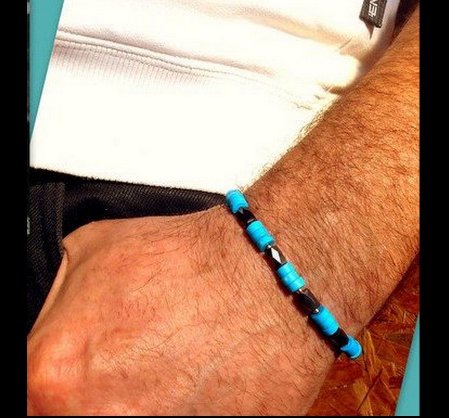 Men white howlite Turquoise Hematite coco wood Bracelet Healing stone, handmade bracelet men gift