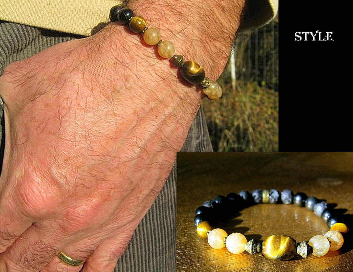 Men TIGER EYE fertility Bracelet Tourmaline Citrine Lava stone, Handmade bracelet men gift