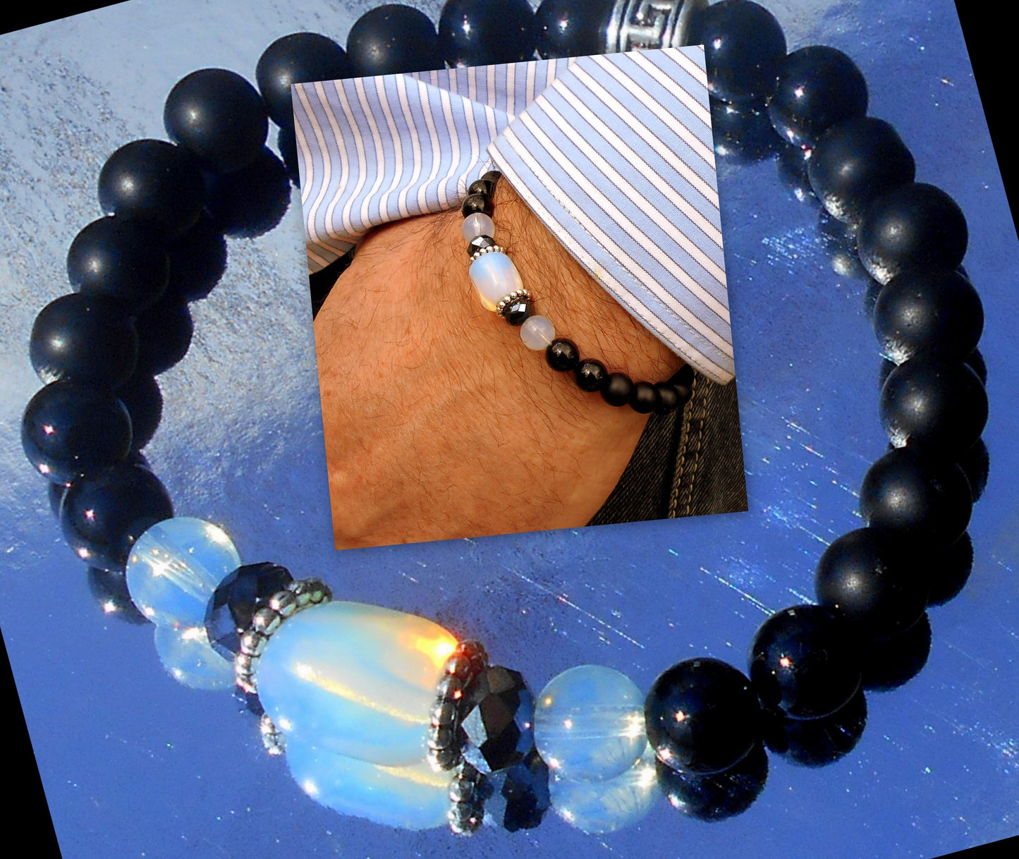 CAMELYS MAGIC 4 MEN - Men stone Opal Bracelet Tourmaline Hematite Onyx Moonstone, Handmade bracelet men gift