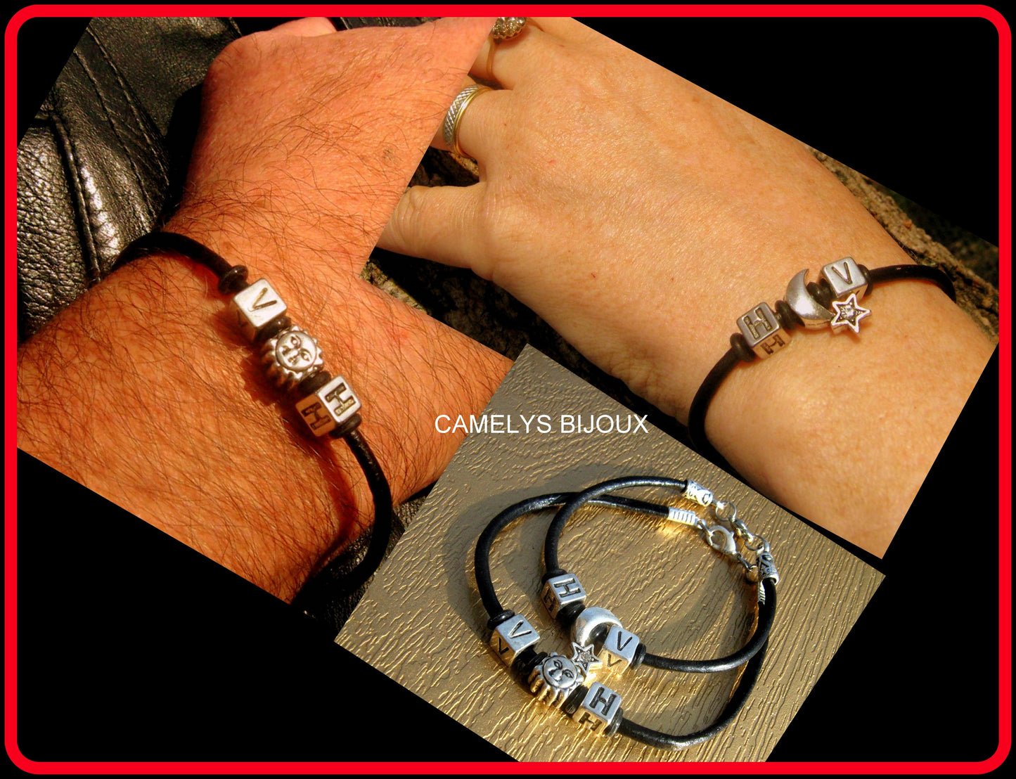 Custom Bracelets couple Sun and Moon, leather /cord long distance bracelet, Stack Handmade bracelet WITCH,couple gift