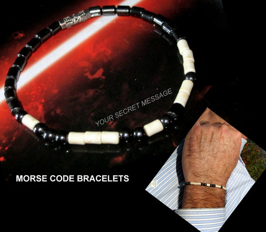 Custom MORSE CODE men/women hematite white Coral Bracelet, I love you Secret Message, Healing protection gemstone Men handmade slim bracelet Men gift