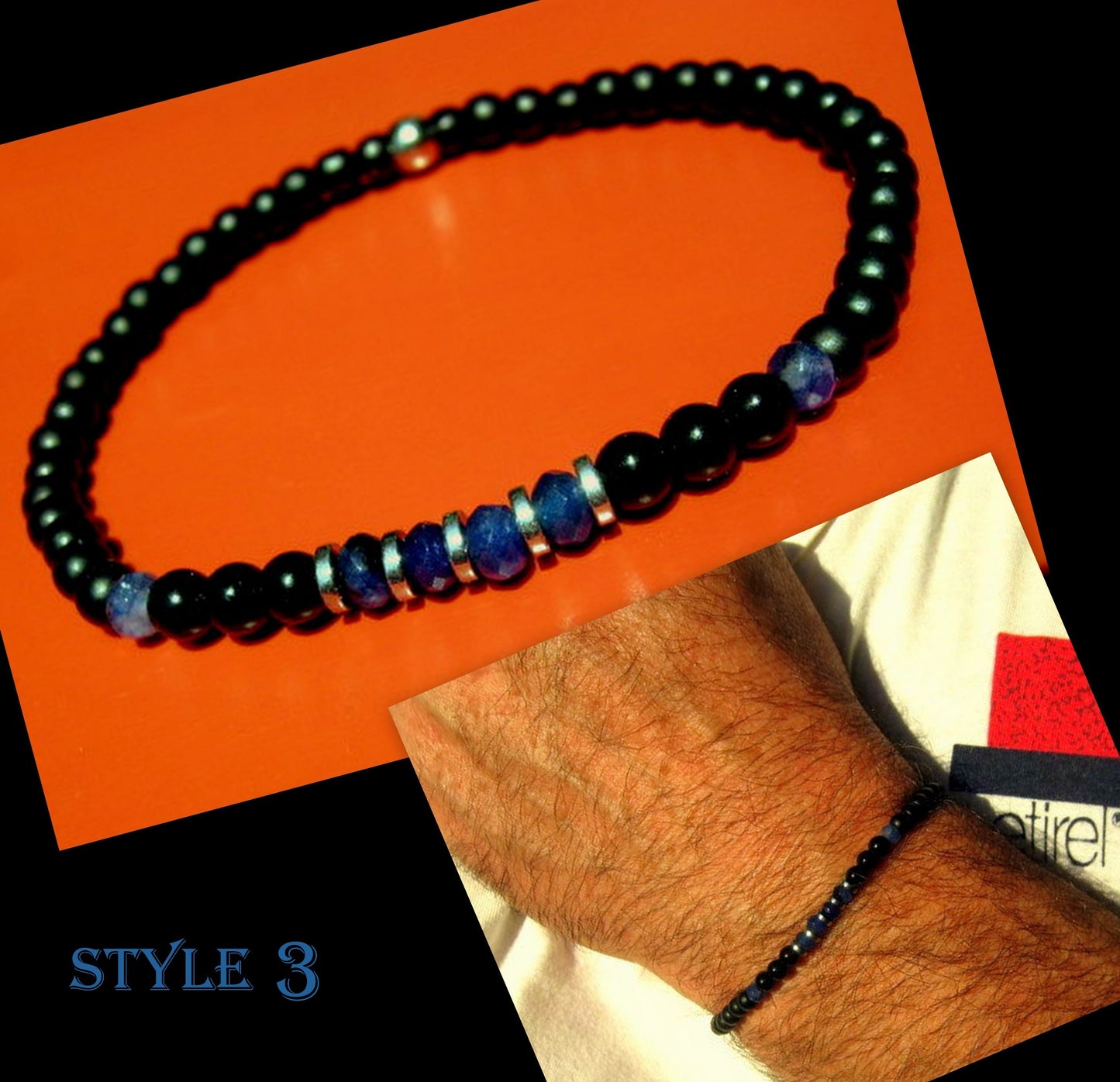 Men tiny SAPPHIRE Turquoise Onyx precious stone bracelet, protection crystal of awakening, handmade slim bracelet men gift
