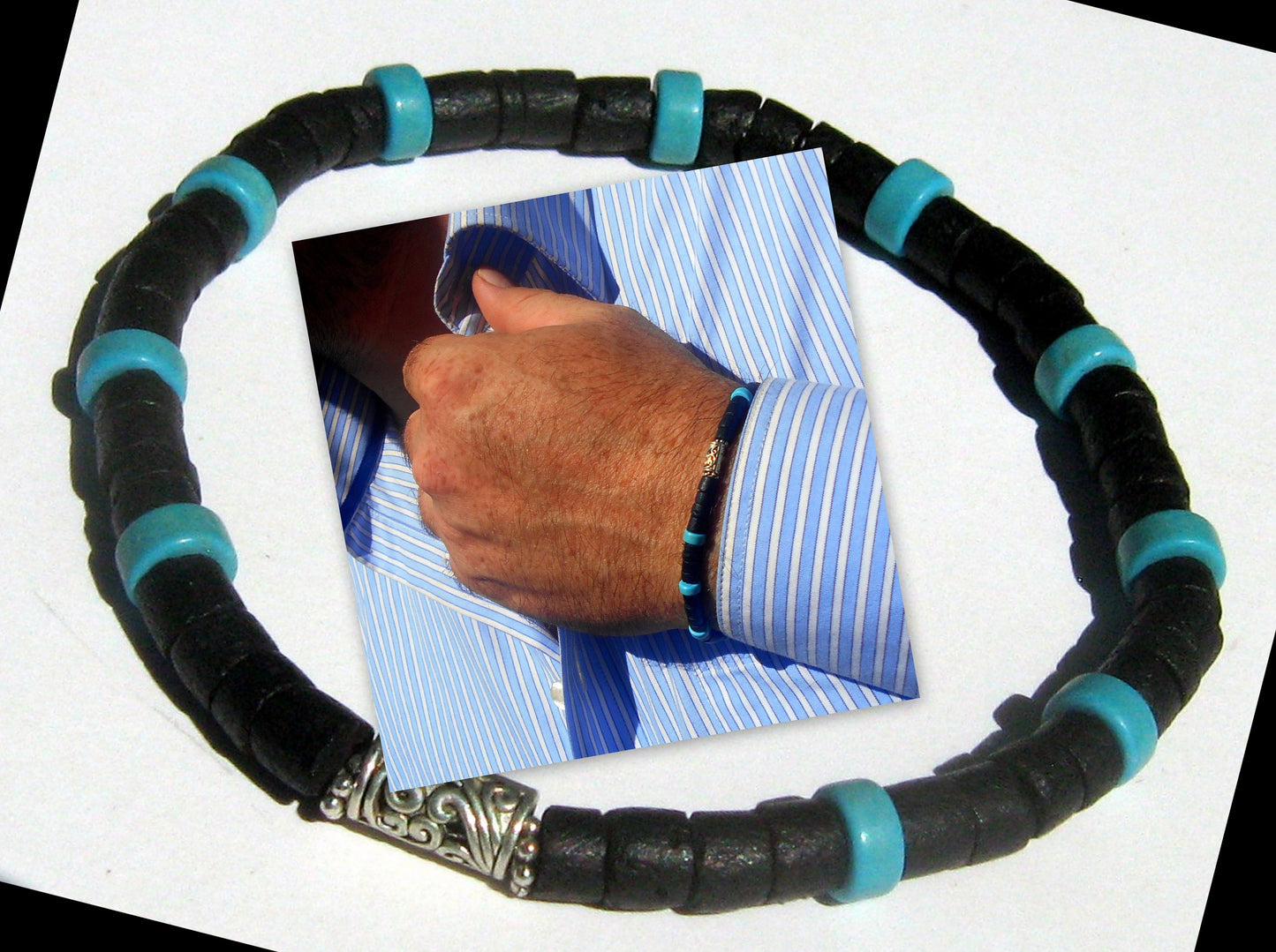 Men Black coco wood Hematite Turquoise Bracelet Healing stone, handmade bracelet men gift