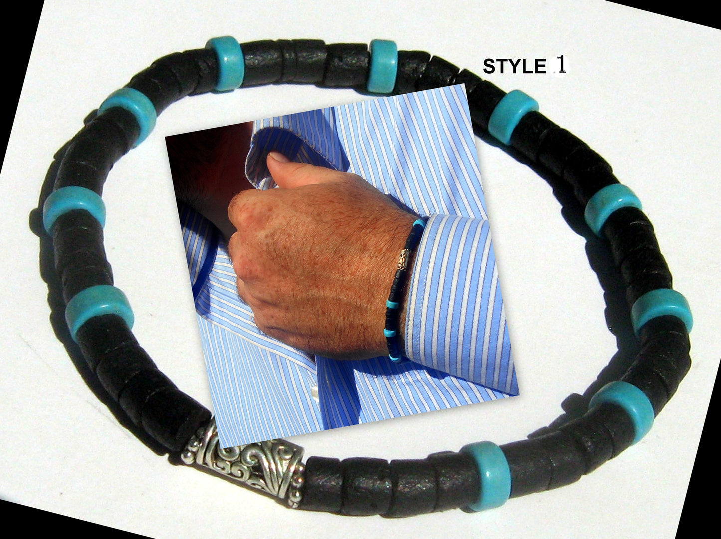 Men Black coco wood Hematite Turquoise Bracelet Healing stone, handmade bracelet men gift