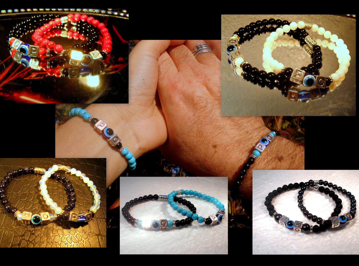Men/ Woman Evil Eye stone Personalized BRACELET for Protection White shell Onyx Turquoise Lava hematite Handmade bracelet men gift