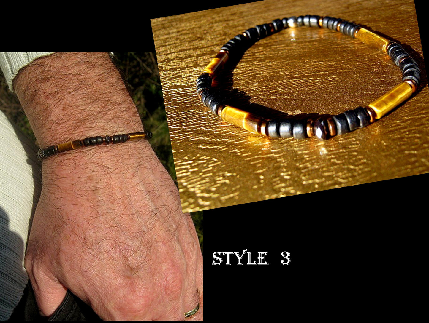 Men TIGER EYE bracelet Hematite Coco wood Healing protection stone, handmade bracelet Men gift