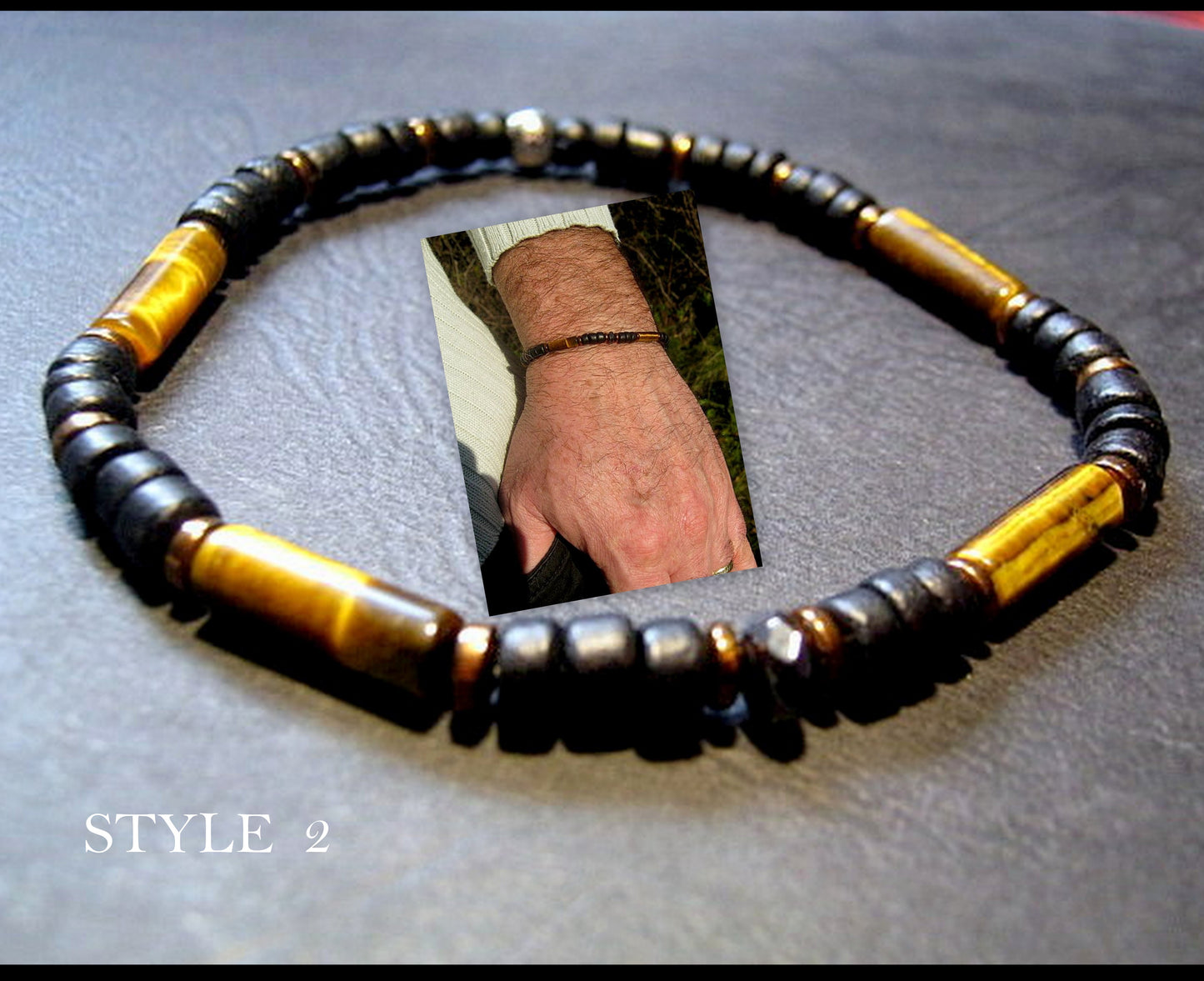 Men bracelet TIGER EYE Hematite & Coco wood Healing protection stone, handmade bracelet Men gift