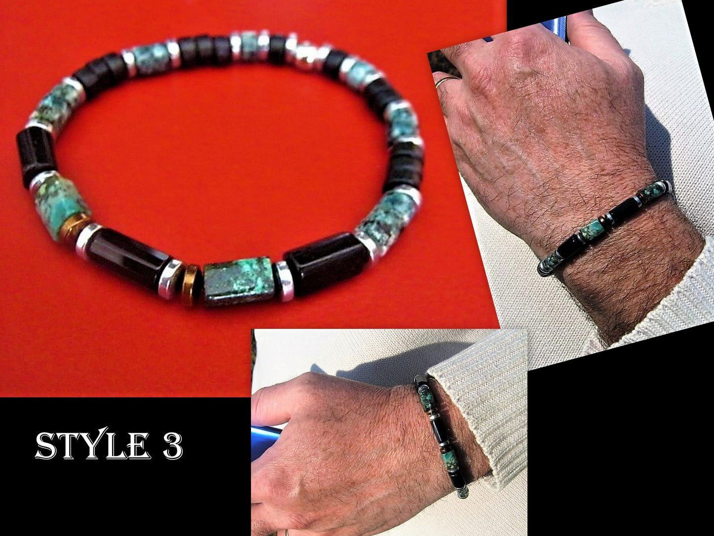 CAMELYS MAGIC 4 MEN - Men Bracelet african TURQUOISE Tourmaline Onyx Lava Coco wood heishi Hematite Healing stone, handmade bracelet men gift