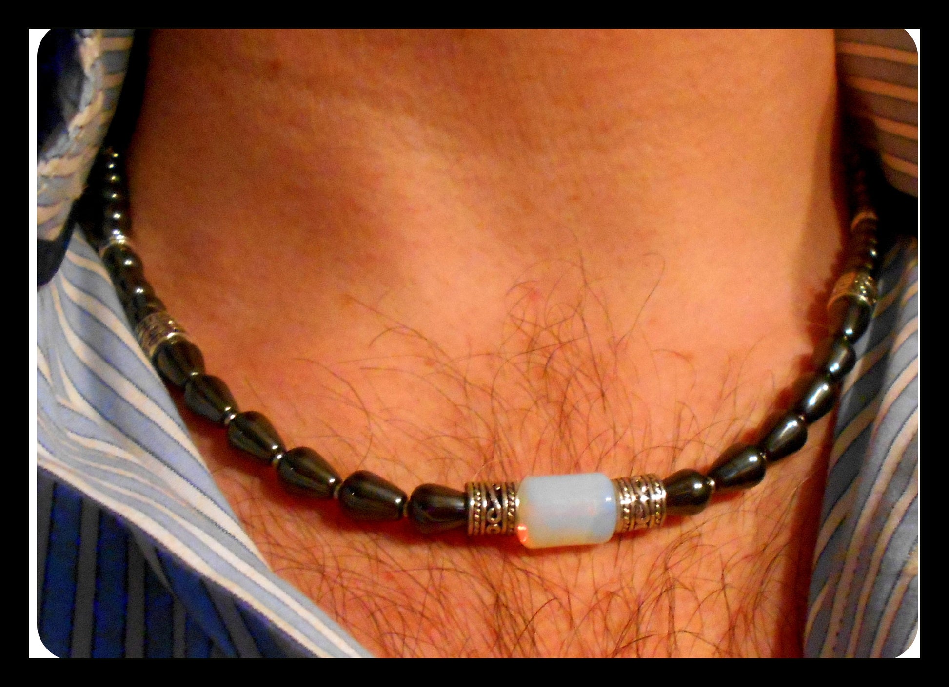 CAMELYS MAGIC 4 MEN - Men Opal Beaded NECKLACE Hematite. Protection & Healing stone Handmade necklace men gift