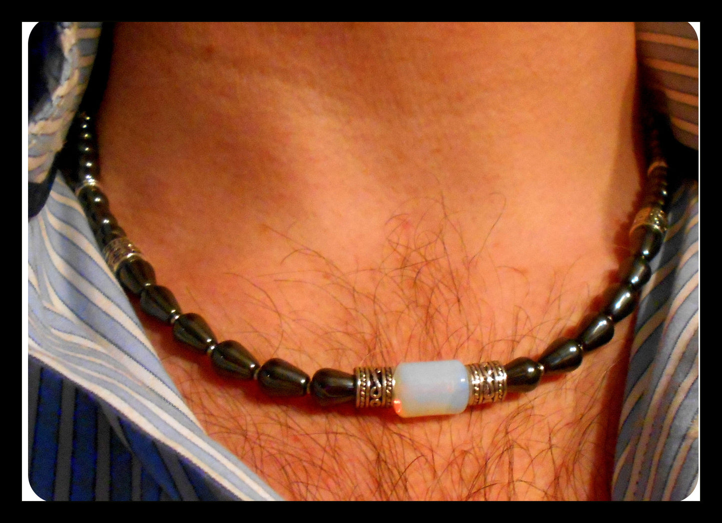CAMELYS MAGIC 4 MEN - Men Opal Beaded NECKLACE Hematite. Protection & Healing stone Handmade necklace men gift