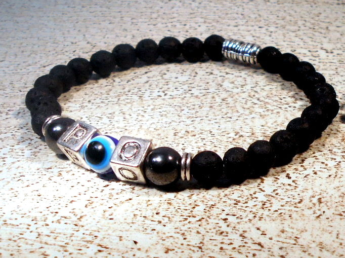Men/ Woman Evil Eye stone Personalized BRACELET for Protection White shell Onyx Turquoise Lava hematite Handmade bracelet men gift