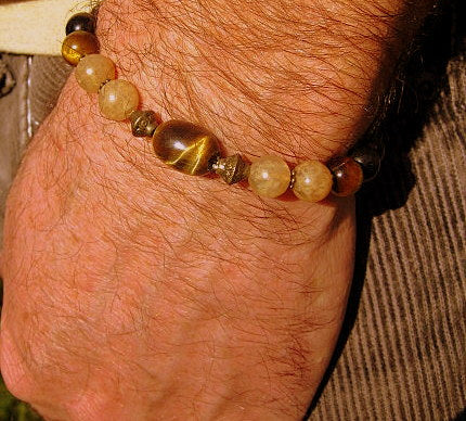 Men TIGER EYE fertility Bracelet Tourmaline Citrine Lava stone, Handmade bracelet men gift
