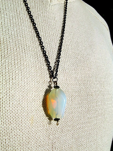 CAMELYS MAGIC 4 MEN - OPAL stone men pendant long Necklace EMF Protection, healing crystal, black chain stainless steel handmade necklace Men Gift