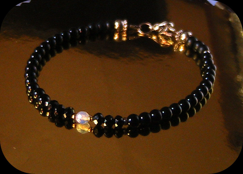 Men tiny OPAL Moonstone Onyx Tourmaline Spinel Black Diamond bracelet, protection precious which stone handmade slim bracelet men gift