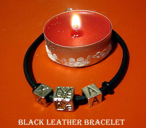 Men silver charm LOVE custom cord /Leather Bracelet, Stack slim protection Handmade bracelet men gift