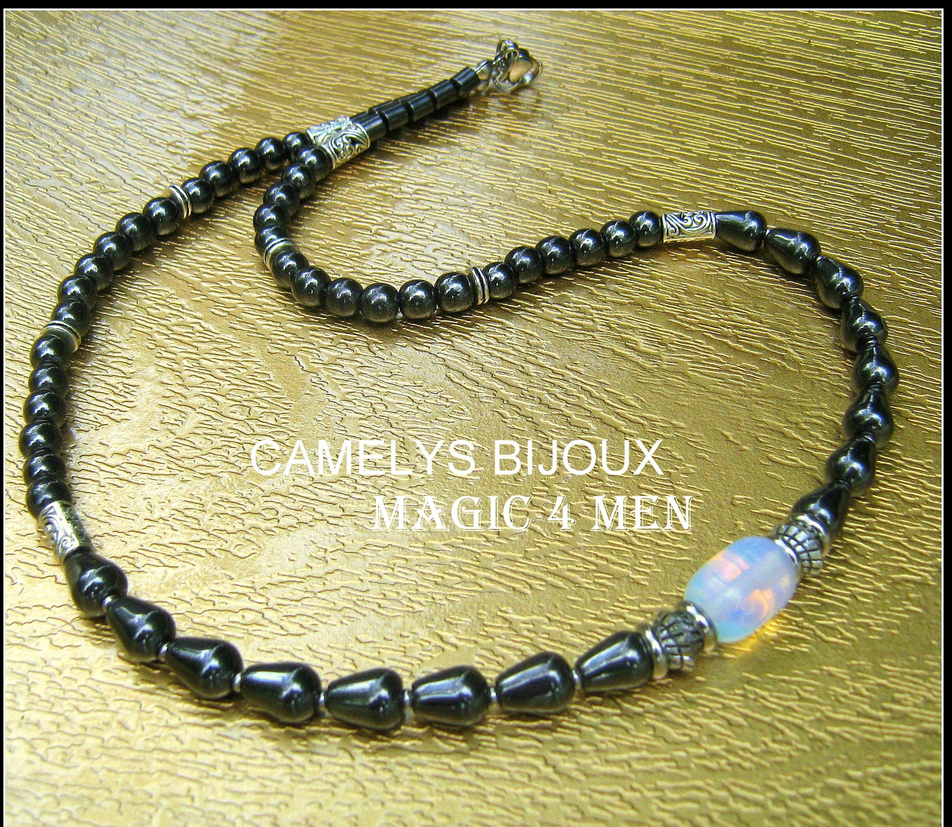 CAMELYS MAGIC 4 MEN - Men Opal Beaded NECKLACE Hematite. Protection & Healing stone Handmade necklace men gift