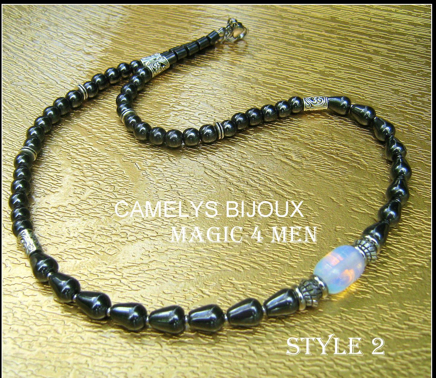 CAMELYS MAGIC 4 MEN - Men Opal Beaded NECKLACE Hematite. Protection & Healing stone Handmade necklace men gift