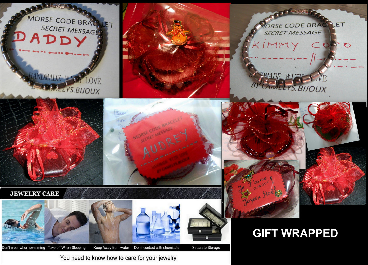 Custom CODE MORSE men/women Bracelet, Hematite & red Coral, I love you Secret Message, Healing protection stone Men handmade slim bracelet Men gift