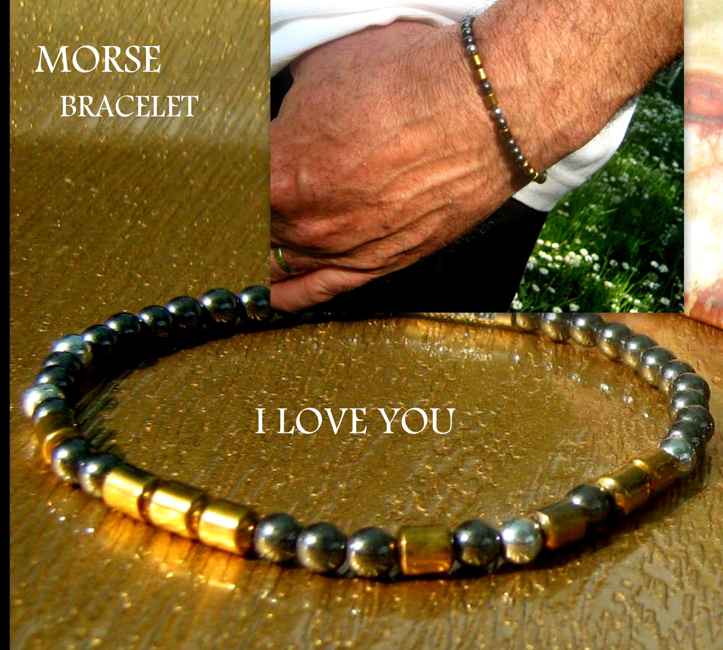Custom MORSE CODE men/women hematite Bracelet, I love you Secret Message, Healing protection gemstone Men handmade slim bracelet Men gift