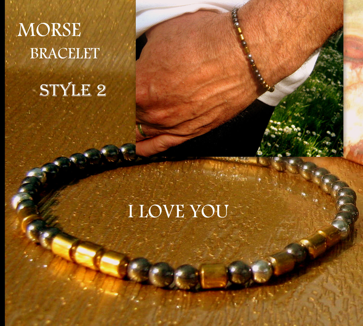 Men SET stack Bracelets I love you Jewelry Bracelet Hematite stone. Gift for couple, Men/women gift handmade slim bracelet