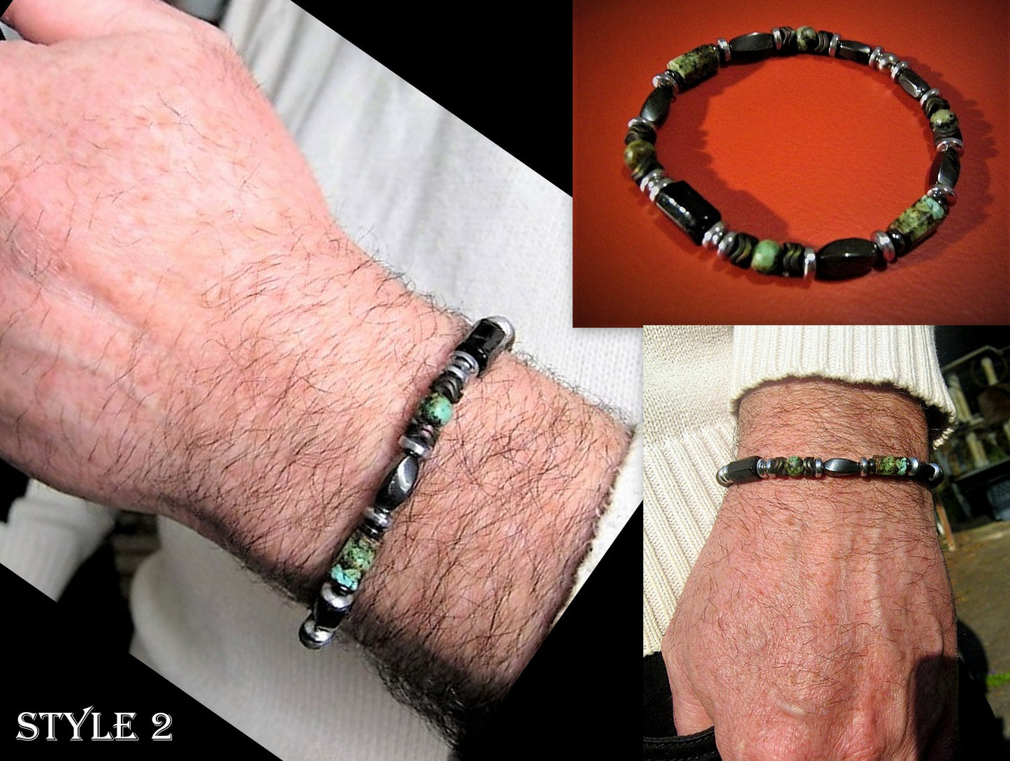 CAMELYS MAGIC 4 MEN -Men Bracelet african blue TURQUOISE Tourmaline Onyx Lava Coco wood heishi Hematite Healing stone, handmade bracelet men gift