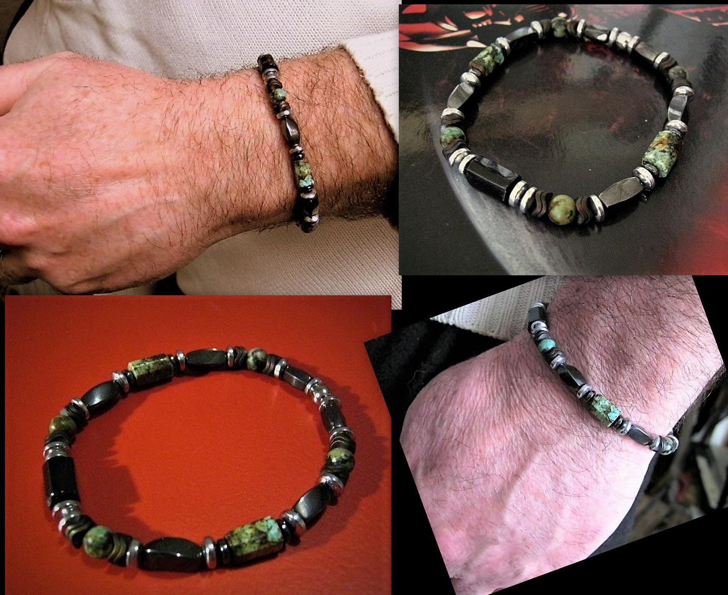 CAMELYS MAGIC 4 MEN - Bracelet african TURQUOISE Tourmaline Onyx Lava Coco wood heishi Hematite Healing stone, handmade bracelet men gift