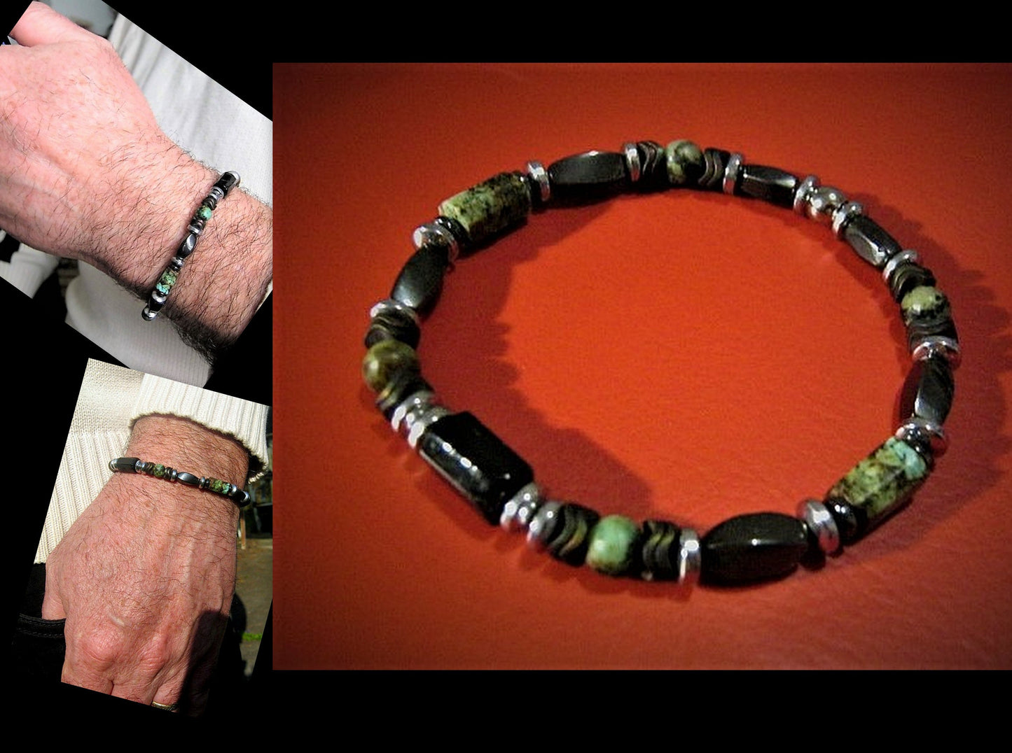 CAMELYS MAGIC 4 MEN - Bracelet african TURQUOISE Tourmaline Onyx Lava Coco wood heishi Hematite Healing stone, handmade bracelet men gift