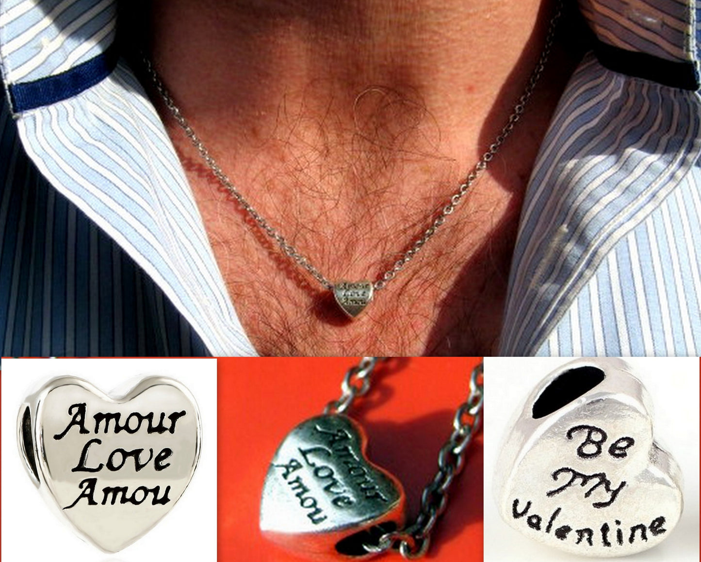 Men LOVE HEART pendant Necklace, chain stainless steel, ST. VALENTINE gift, Handmade necklace Men women Gift