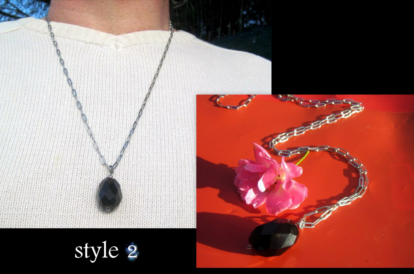 OBSIDIAN stone men pendant Necklace EMF Protection, healing crystal, silver chain stainless steel/cord/leather handmade necklace Men /couple Gift