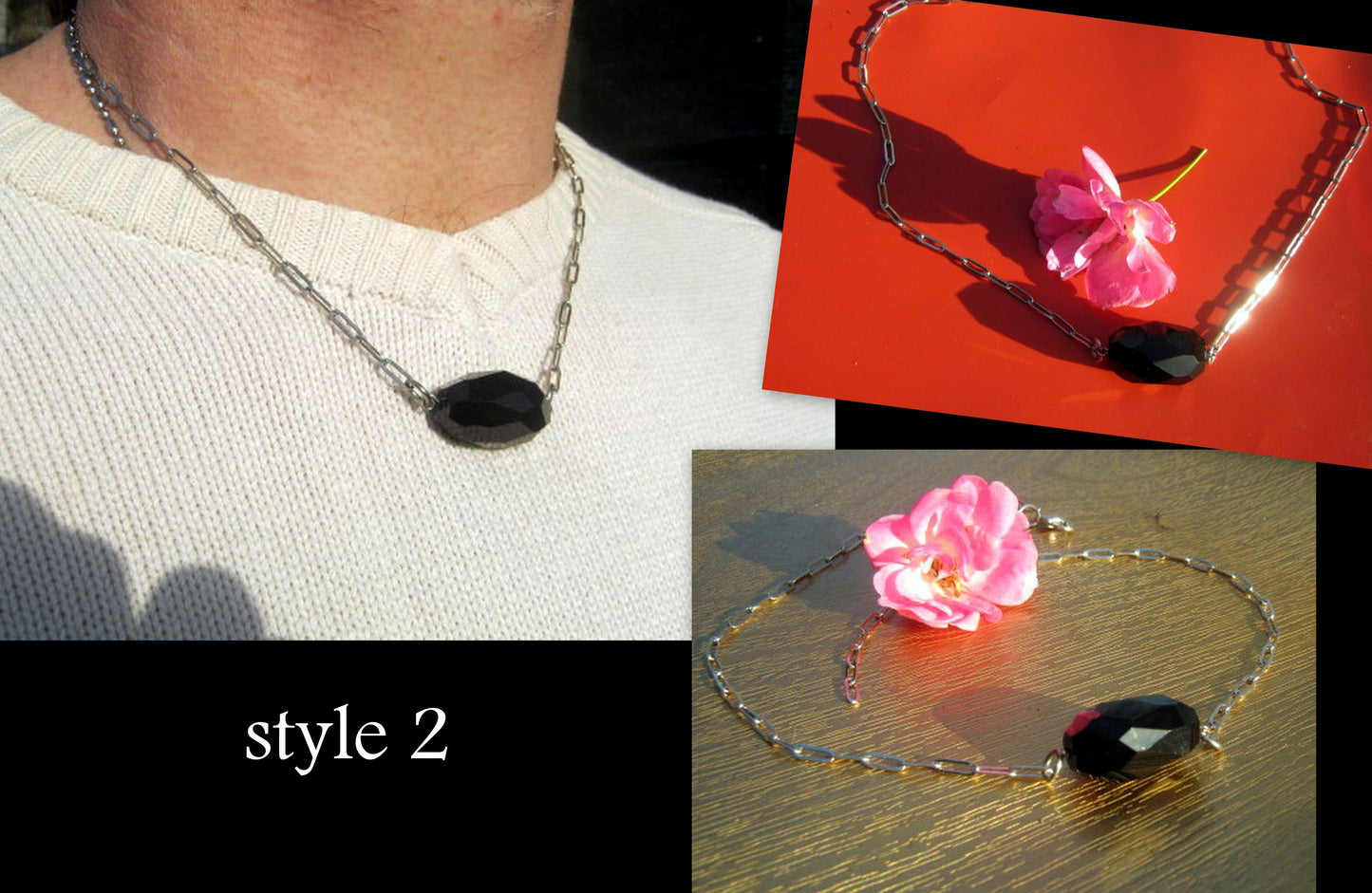 OBSIDIAN stone men pendant long Necklace EMF Protection, healing crystal, black cord/ leather/ silver chain stainless steel handmade necklace Men /couple Gift