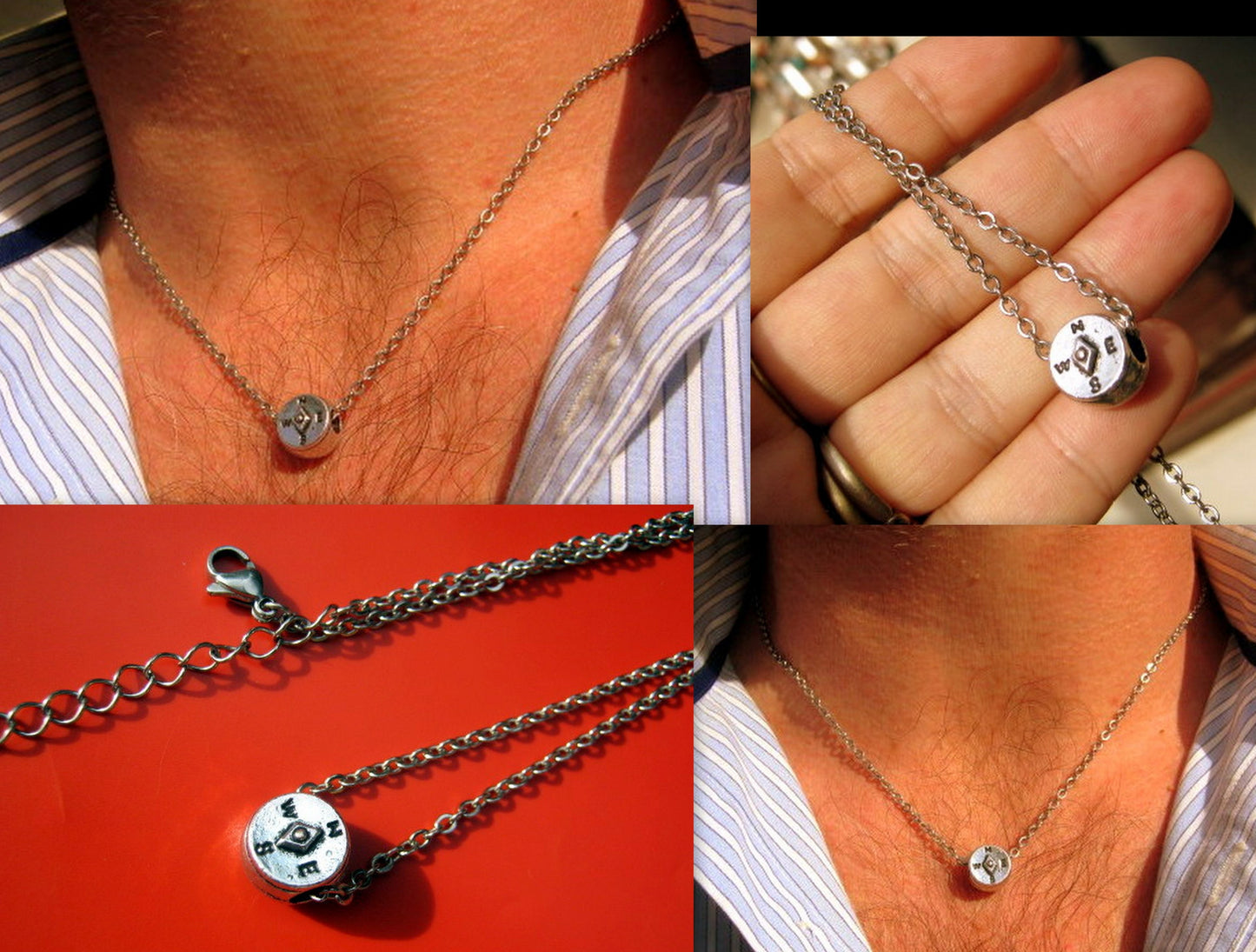 Men COMPASS pendant Necklace, chain stainless steel handmade necklace Men Gift