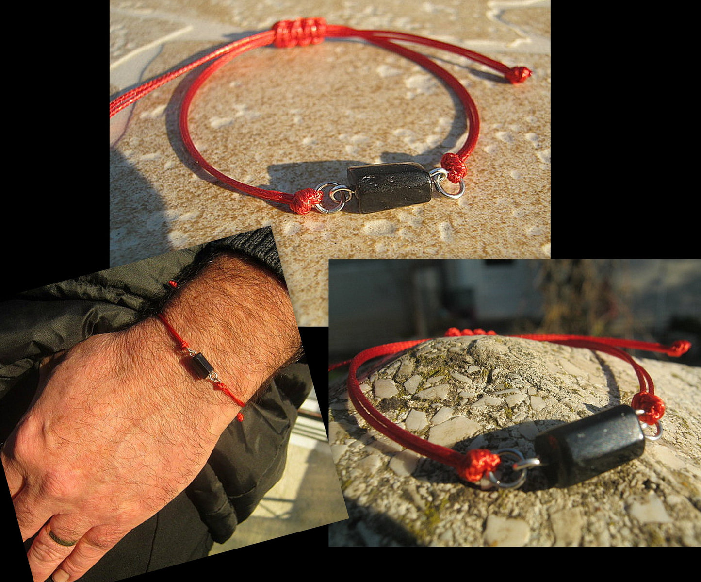 TOURMALINE stone men slim bracelet Cord slice knot, Protection stone, minimalist surfer Handmade bracelet Men/women/couple gift,