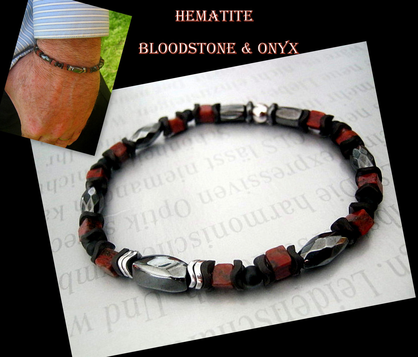 Men BRACELET RED JASPER Bloodstone CUBE, Onyx Tourmaline & Hematite, protection Bracelet. men/women gift handmade bracelet men gift