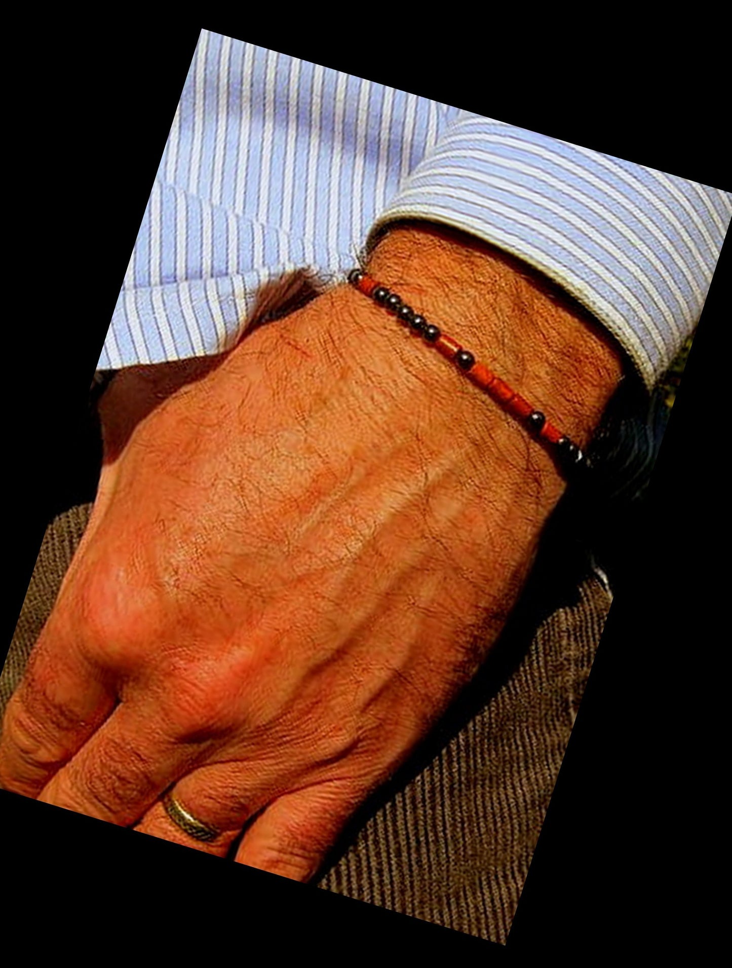 Men slim bracelet Coral, Hematite gemstone, silver unisex Bracelet, handmade slim bracelet men gift