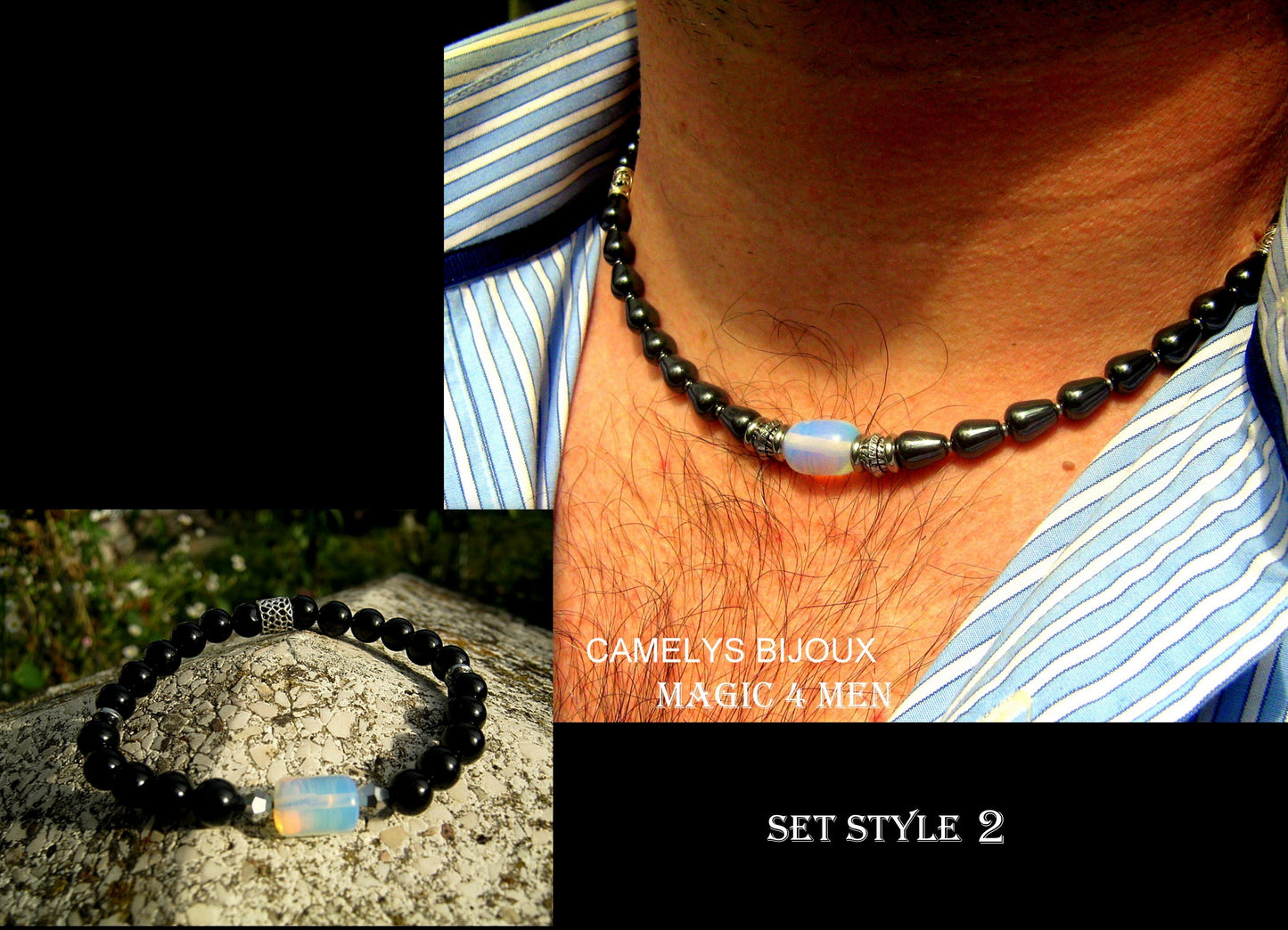 Men Opal Beaded NECKLACE Moonstone Hematite. Protection & Healing stone Handmade necklace men gift