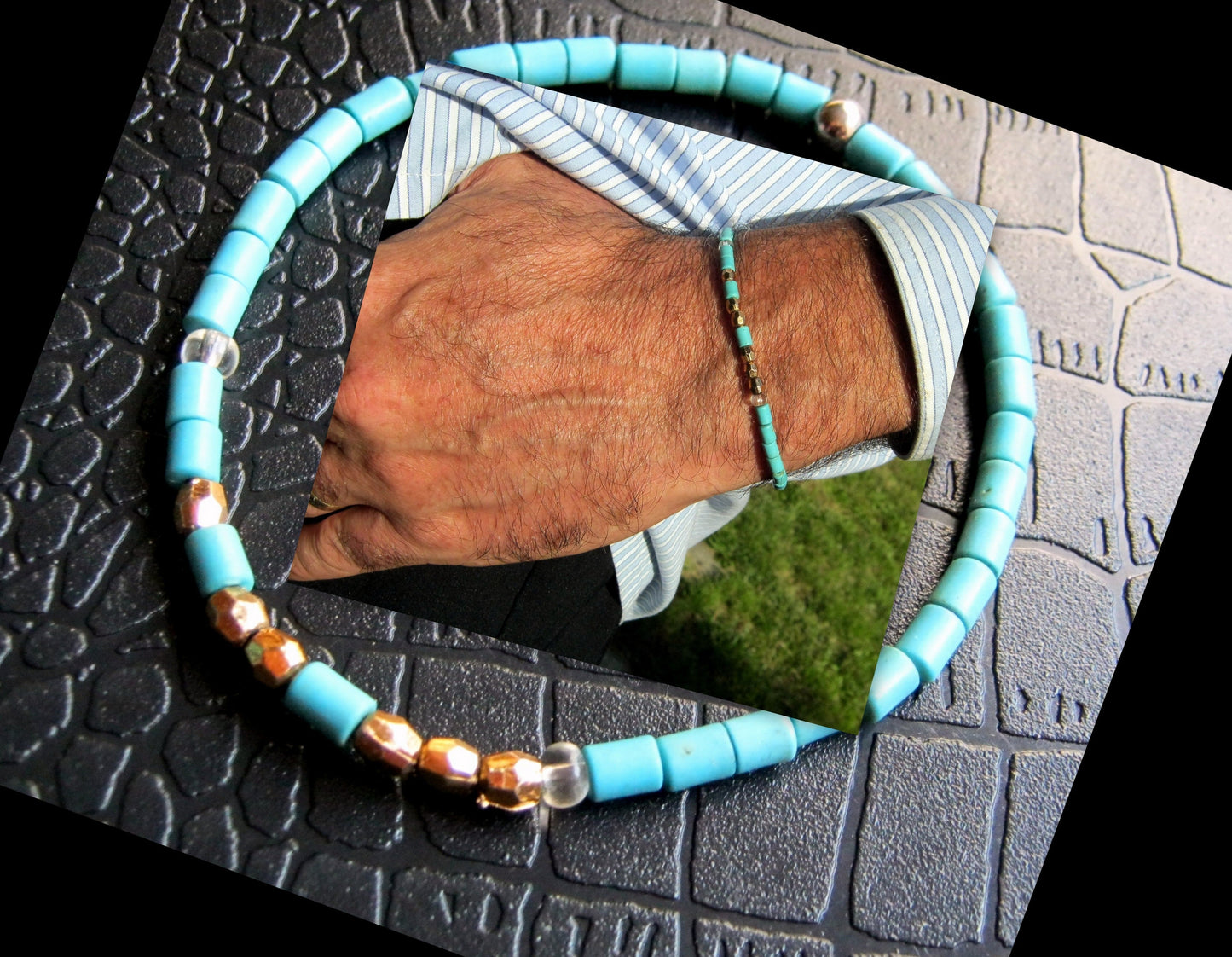Custom CODE MORSE men/women Bracelet, Hematite & Turquoise, I love you Secret Message, Healing protection stone Men handmade slim bracelet Men gift