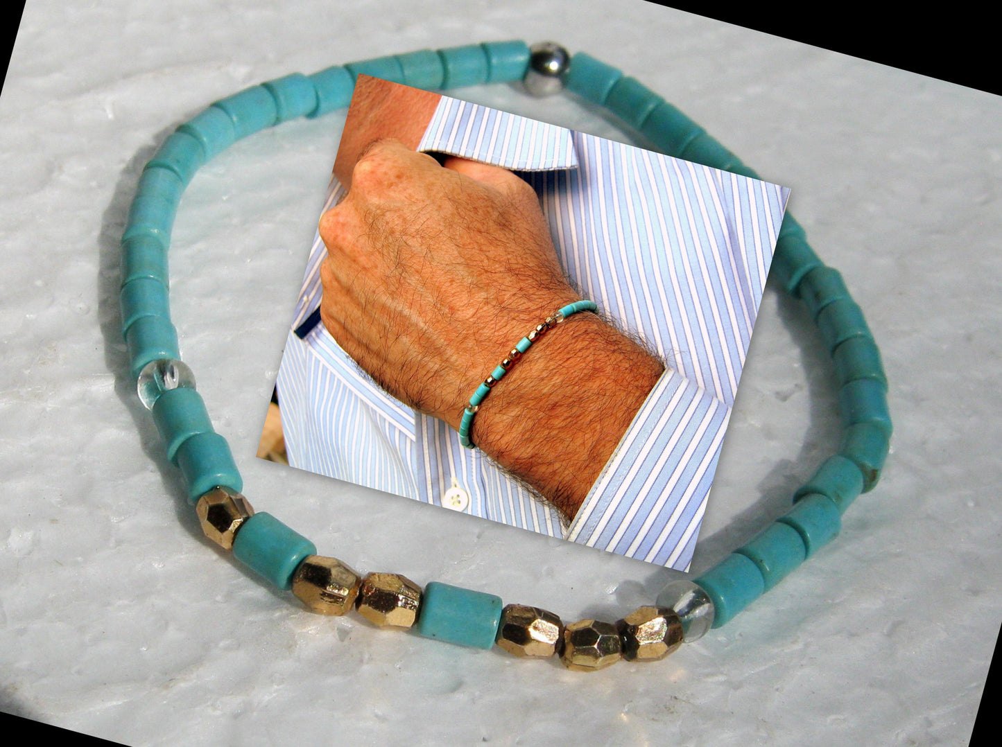 Custom CODE MORSE men/women Bracelet, Hematite & Turquoise, I love you Secret Message, Healing protection stone Men handmade slim bracelet Men gift
