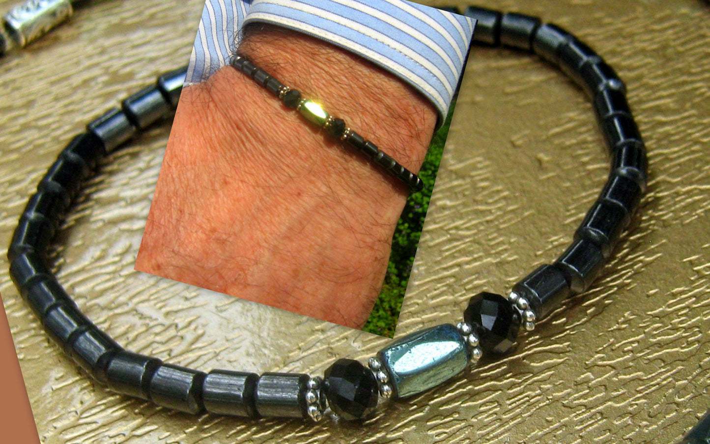 Men green Hematite Onyx coco wood Bracelet Healing stone, handmade bracelet men gift