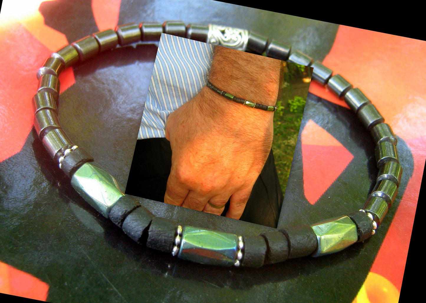 Men green Hematite coco wood Bracelet Healing stone, handmade bracelet men gift