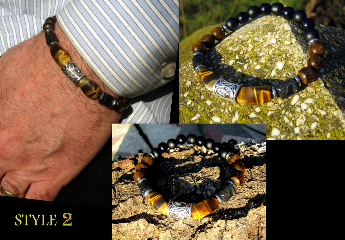 Men TIGER EYE fertility Bracelet Tourmaline Citrine Lava stone, Handmade bracelet men gift