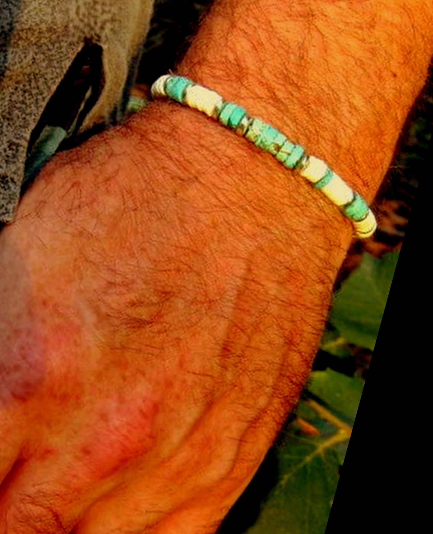 Men African TURQUOISE Bracelet white african style polymer heishi, silver hematite Healing stone, handmade bracelet men gift