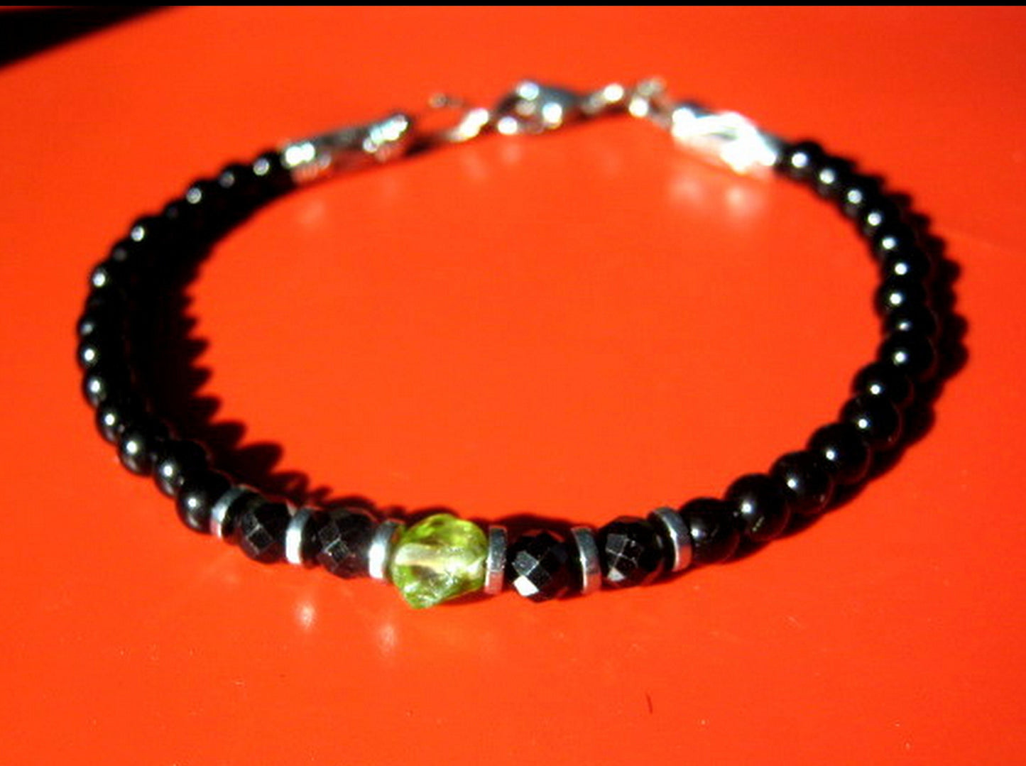 Men tiny raw PERIDOT green Black Diamond Spinel Tourmaline bracelet, protection precious stone Handmade slim bracelet men gift
