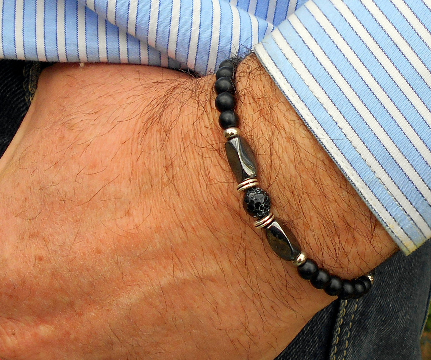 Men Black Hematite Onyx Turquoise stone Bracelet skull, Healing stone, handmade bracelet men gift