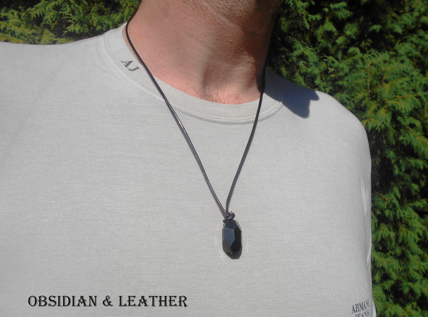 OBSIDIAN stone men pendant long Necklace EMF Protection, healing crystal, black cord/ leather/ silver chain stainless steel handmade necklace Men /couple Gift