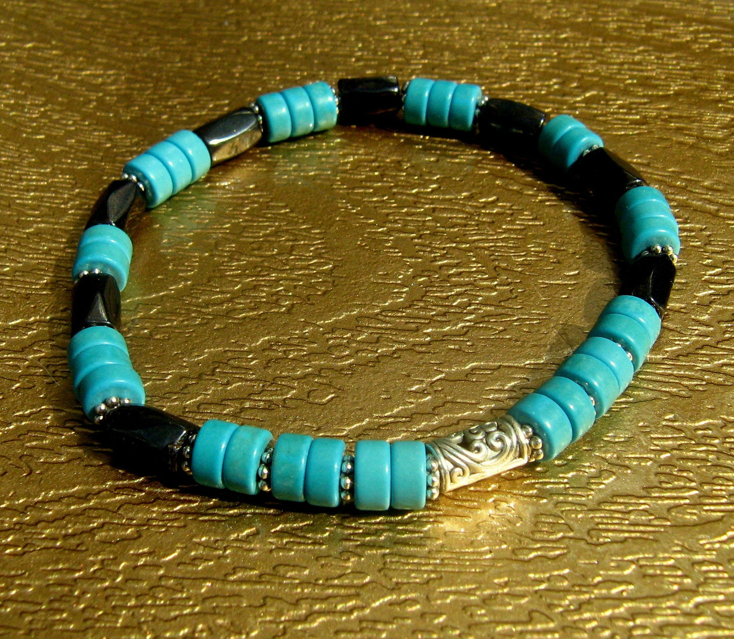 Men white howlite Turquoise Hematite coco wood Bracelet Healing stone, handmade bracelet men gift