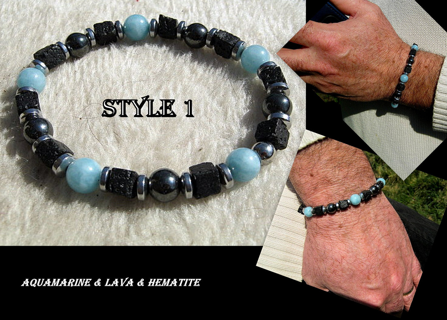 Men BRACELET AQUAMARINE Lapis Lazuli Lava Onyx protection abundance stone handmade bracelet men gift