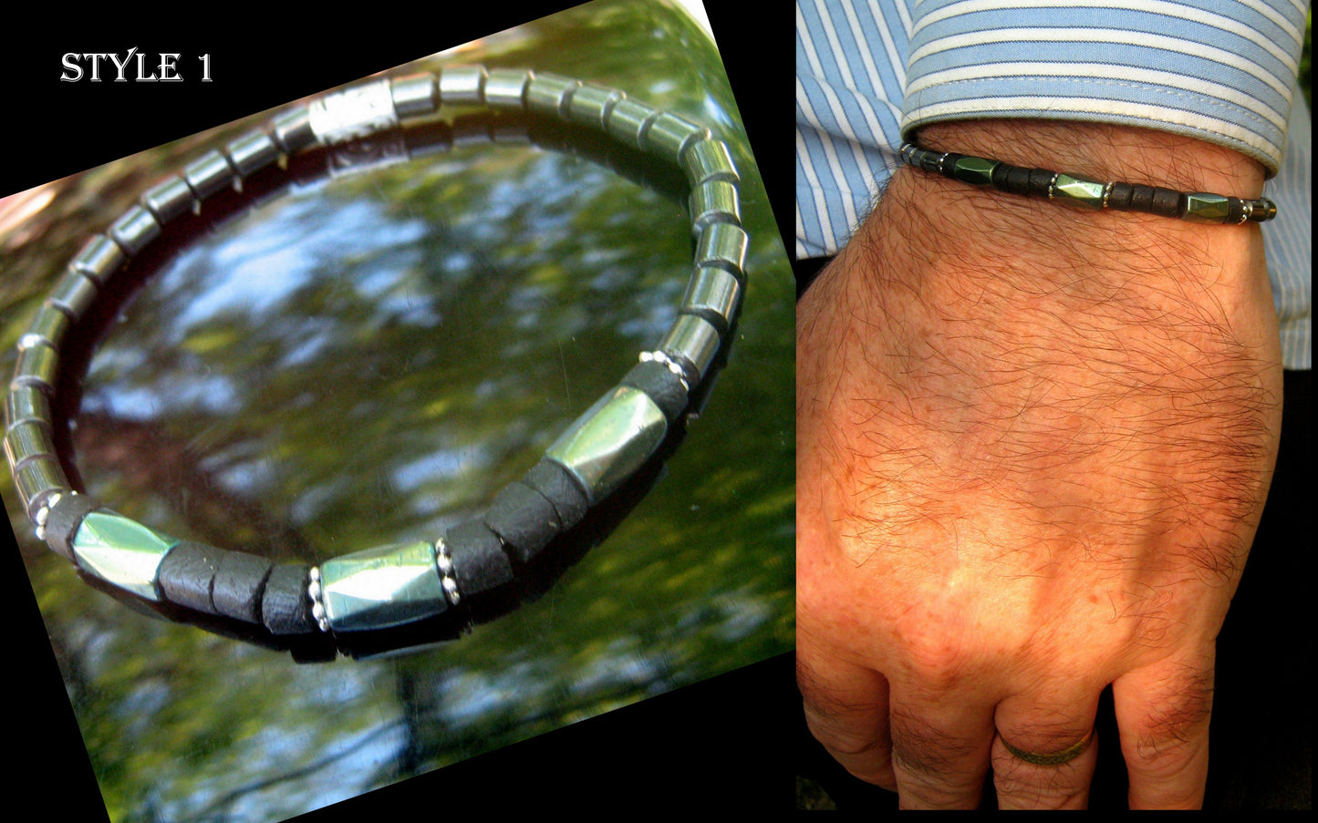 Men green Hematite Onyx coco wood Bracelet Healing stone, handmade bracelet men gift