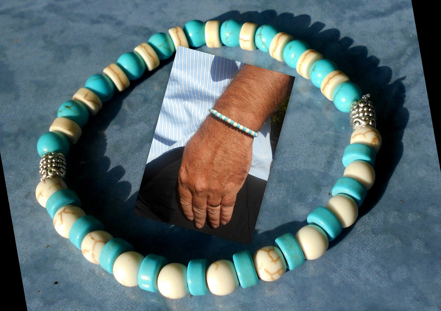 Men Black Hematite Turquoise coco wood white howlite Bracelet Healing stone, handmade bracelet men gift