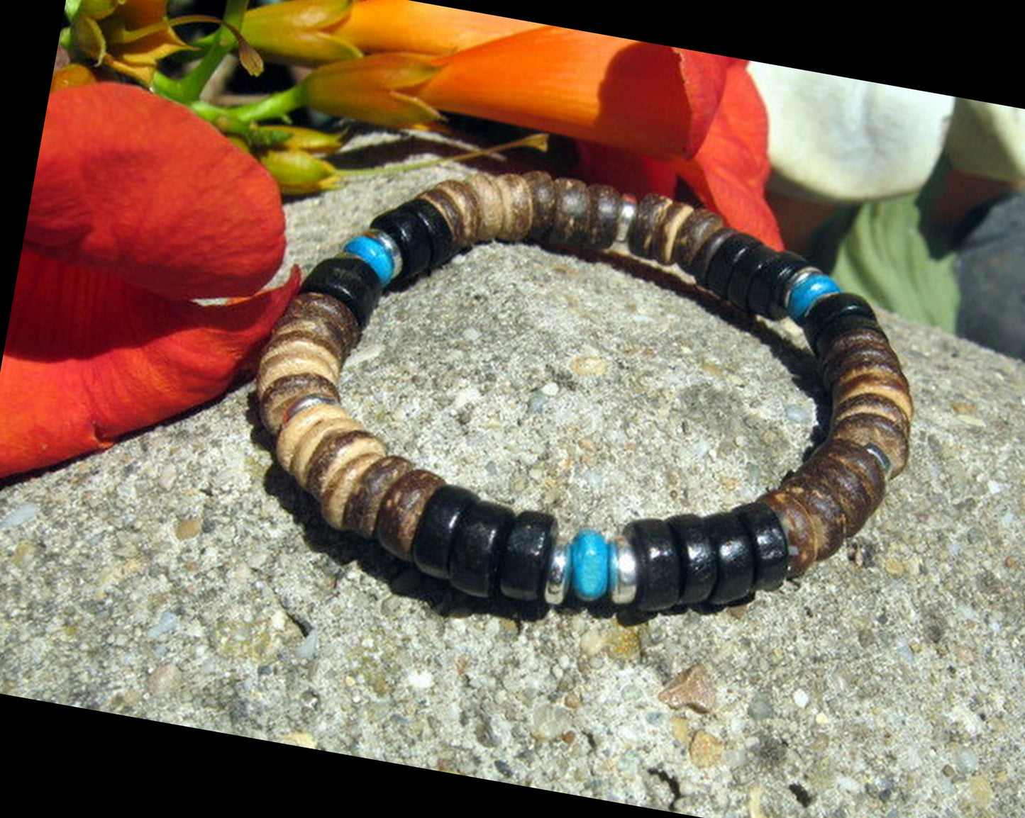 Men TURQUOISE Coco wood heishi Surfer Tribal set Bracelets, Healing stone, handmade bracelet men gift