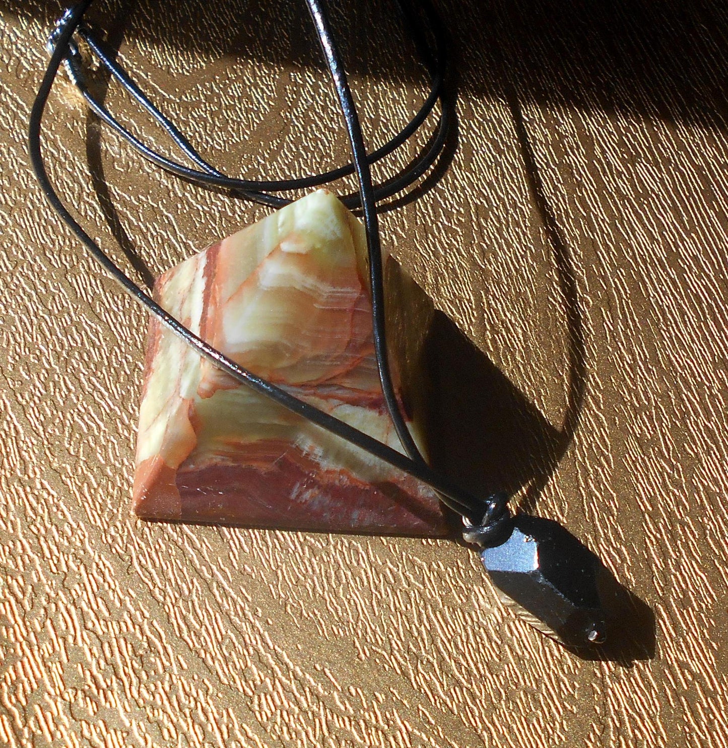 OBSIDIAN stone men pendant long Necklace EMF Protection, healing crystal, black cord/ leather/ silver chain stainless steel handmade necklace Men /couple Gift